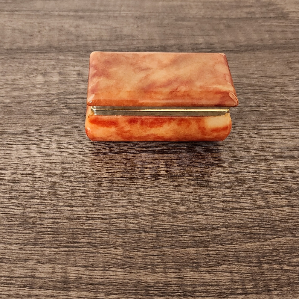 Genuine Alabaster Jewlery Box Made In Italy (Redish-Orange Color)